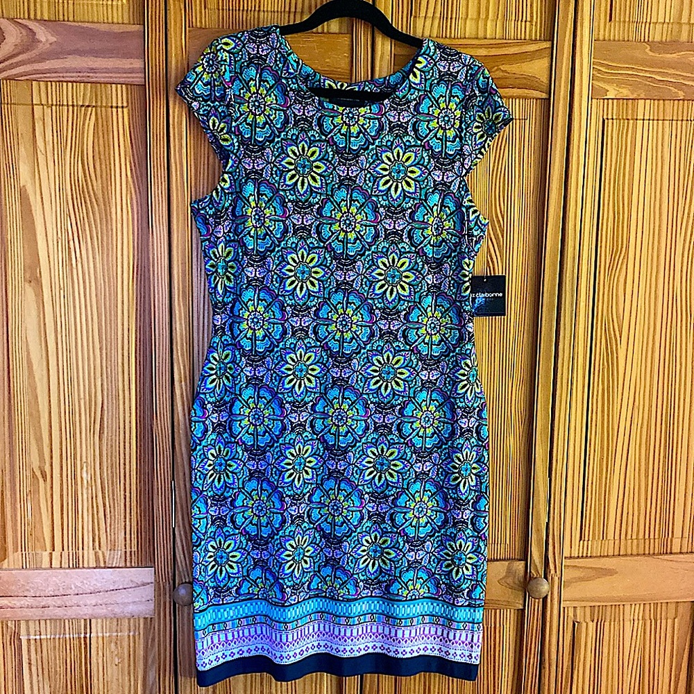 NEW Liz Claiborne Colorful Fitted Shift Dress Size 10